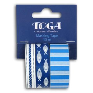 TOGA Lot de 3 rouleaux Masking tape - esprit marin - 5m