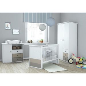 PLAGE Chambre bébé compl?te 3 pi?ces : Armoire + Lit 60x120 cm + Commode