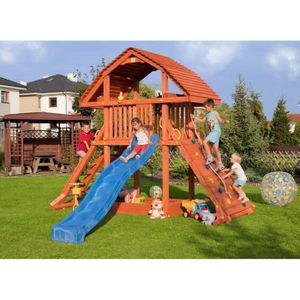 Aire de Jeux en bois Tornade pour Enfants (toboggan, cabane?)