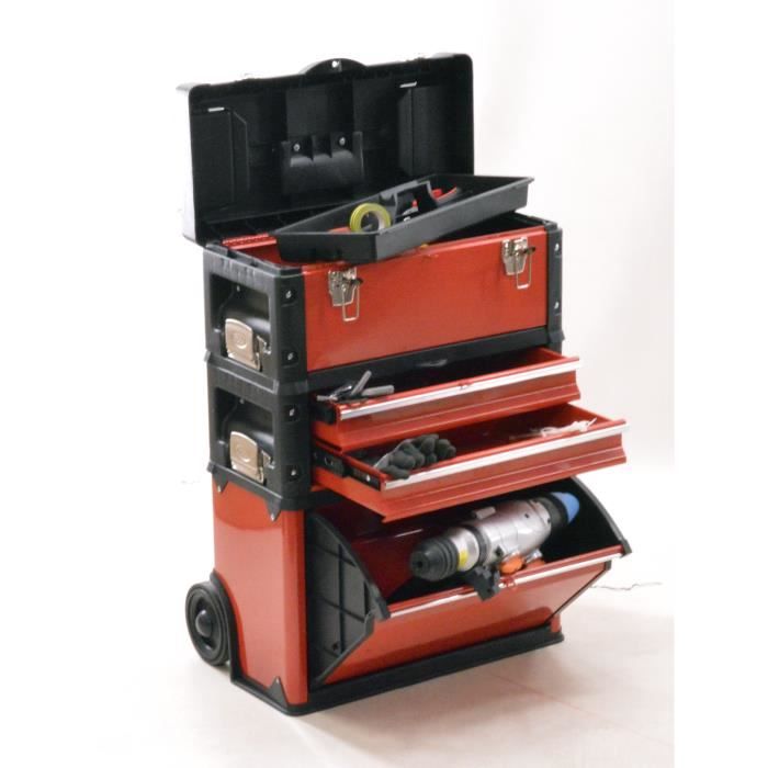 Servante d'atelier pro sur roue avec coffre amovible 2 tiroirs et bac
