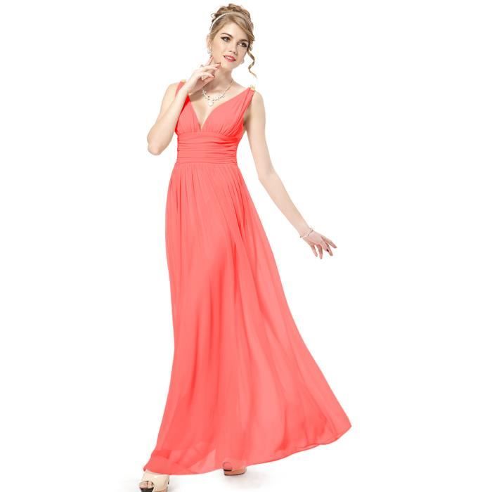 Robe de Soir&eacute;e Cocktail Longue Rose Sexy V Femme Rose Achat / Vente