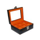 BOITE A MONTRE COFFRET 6 MONTRES CARRE PVC QUALITE NOIR/ORANGE