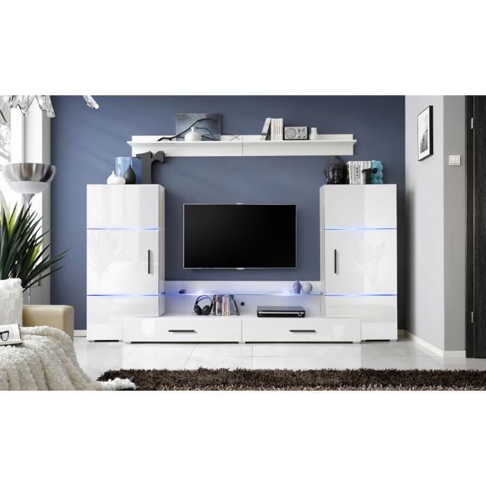 Meuble de salon tv twin design blanc laqué led achat / vente ... Meuble salon