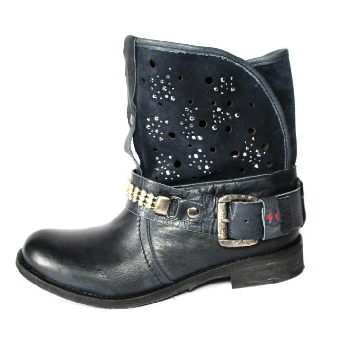 bottines bleues cuir femme
