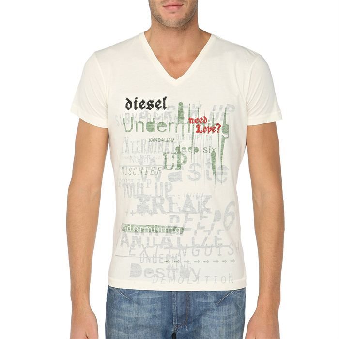 DIESEL T Shirt Mole Homme Ecru   Achat / Vente T SHIRT DIESEL T Shirt
