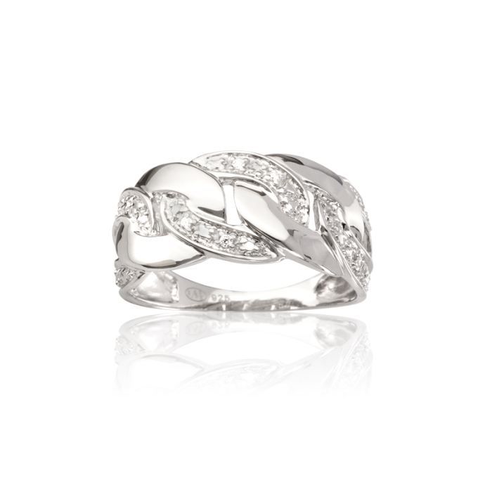 BAGUE - CHEVALIERE Bague en argent rhodiÃ© et diamants