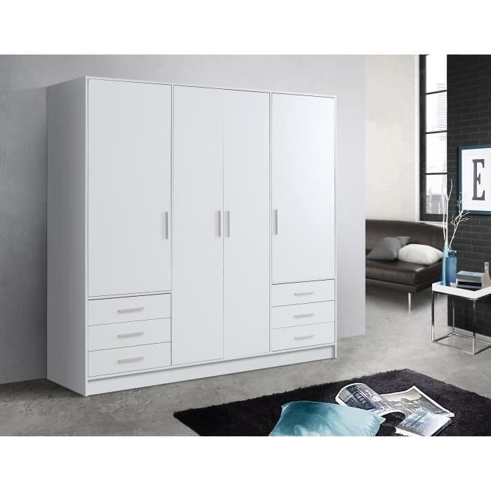 Armoire Portes Battantes Tiroirs Bois Agglom R Blanc Mat L