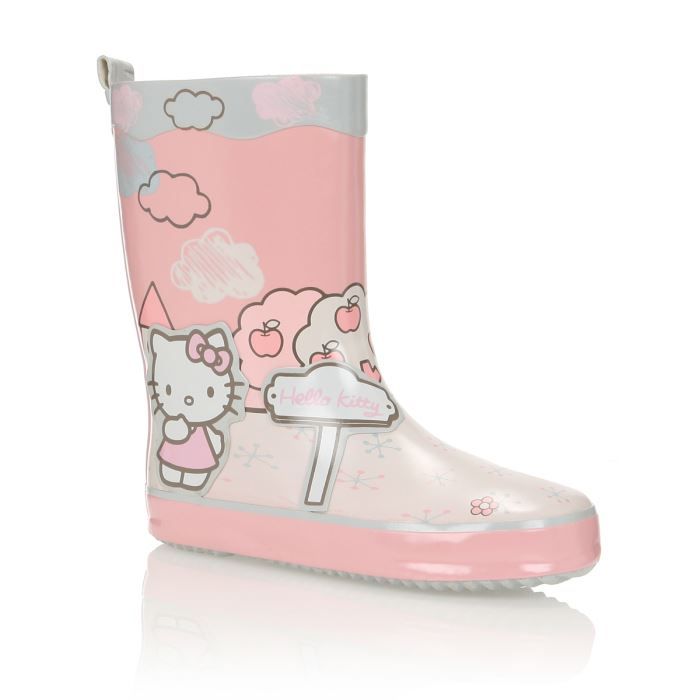 Bottes de pluie fille Hello Kitty tige en caoutchouc rose toiles