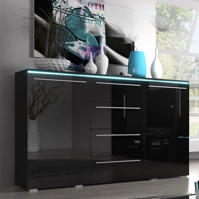 Buffet-bahut noir laqué brillant design CANON 2 Avec éclairage - Achat