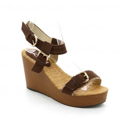 sandale compensee marron