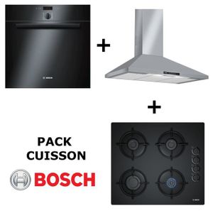 BOSCH - Pack cuisson : Four multifonction pyrolyse + Table de cuisson Gaz + Hotte