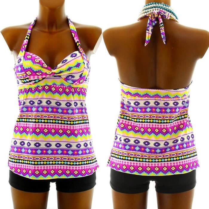 Maillot de Bain Tankini Push Up + Boxer TRIBAL Femme CATHY'S