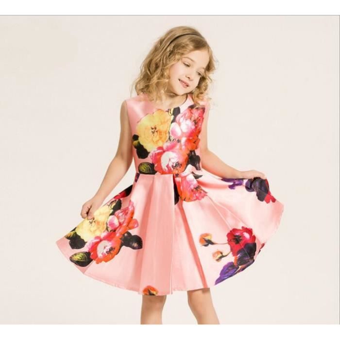 Enfant summer mode fille robe fleurs princesse tutu robe rose Rose Rose