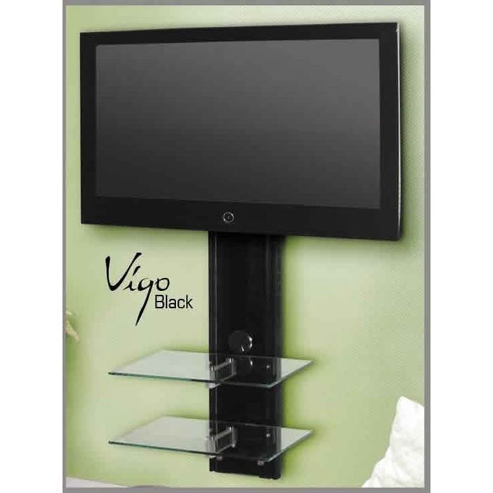 Noir Meuble TV Fixation Murale avec 2 tablettes VIGO Noir Meuble TV