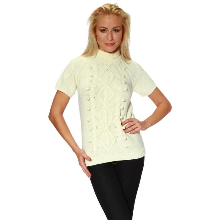 Pull col roulé manches courtes Beige Achat / Vente pull Cdiscount