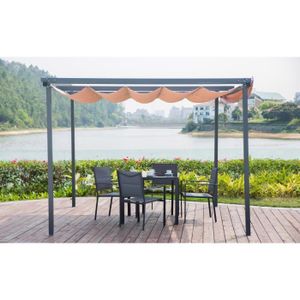 Tonnelle de jardin 3x3 m avec toit déroulant - Beige