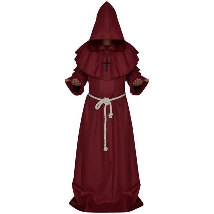 Rouge Tunique caftan à capuche d'Halloween de sorcier moine moyen Age