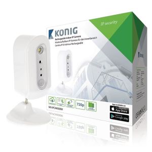 KONIG Caméra IP HD Intérieure sans fil Rechargeable - 720P - Blanc/Argent