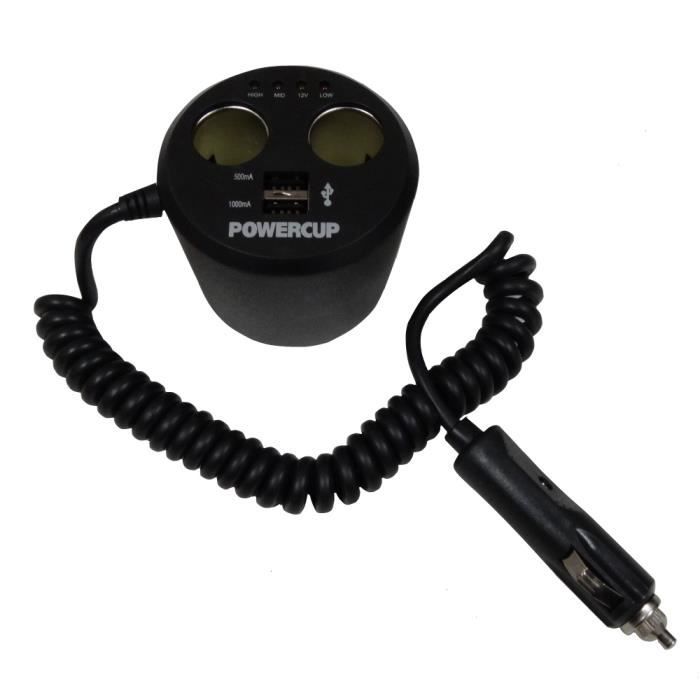 Rallonge multiprise pour allume cigare 12V.Avec 2 prises USB 5V de