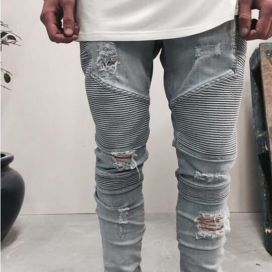 Jeans Homme Trous Cassés - Pantalon Denim Slim - Taille Fermeture Éclair