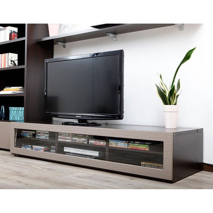 meuble tv design lumineux chocolat et taupe Achat / Vente meuble tv