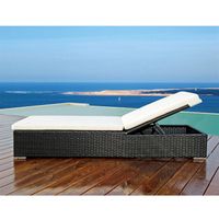 SALON DE JARDIN - ENSEMBLE TABLE CHAISE FAUTEUIL Transat aluminium/résine tressée 200x30x66 Noir