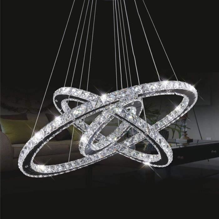 100W Lustre,3 anneaux Ø 70*50*30CM LED Cristal plafonnier pendentif ...
