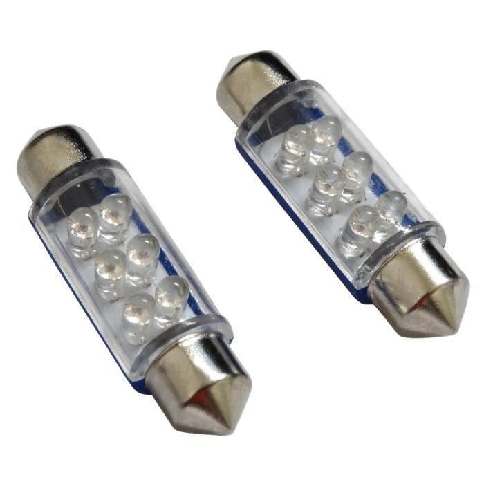 2 ampoules navettes à 6 LED 12V C5W lumière bleue Achat / Vente