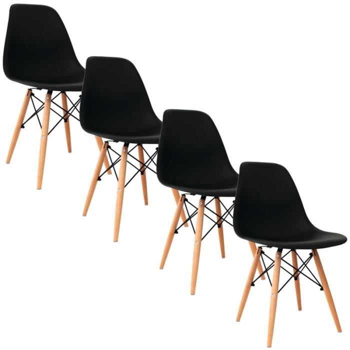 Lot de 4 chaises noir design pieds en bois  Achat / Vente chaise Noir