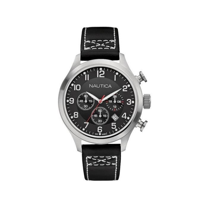 Montre Homme Nautica BFD 101 - Chronographe 44mm - Bracelet Cuir Bleu - Neuf Avec Étiquettes