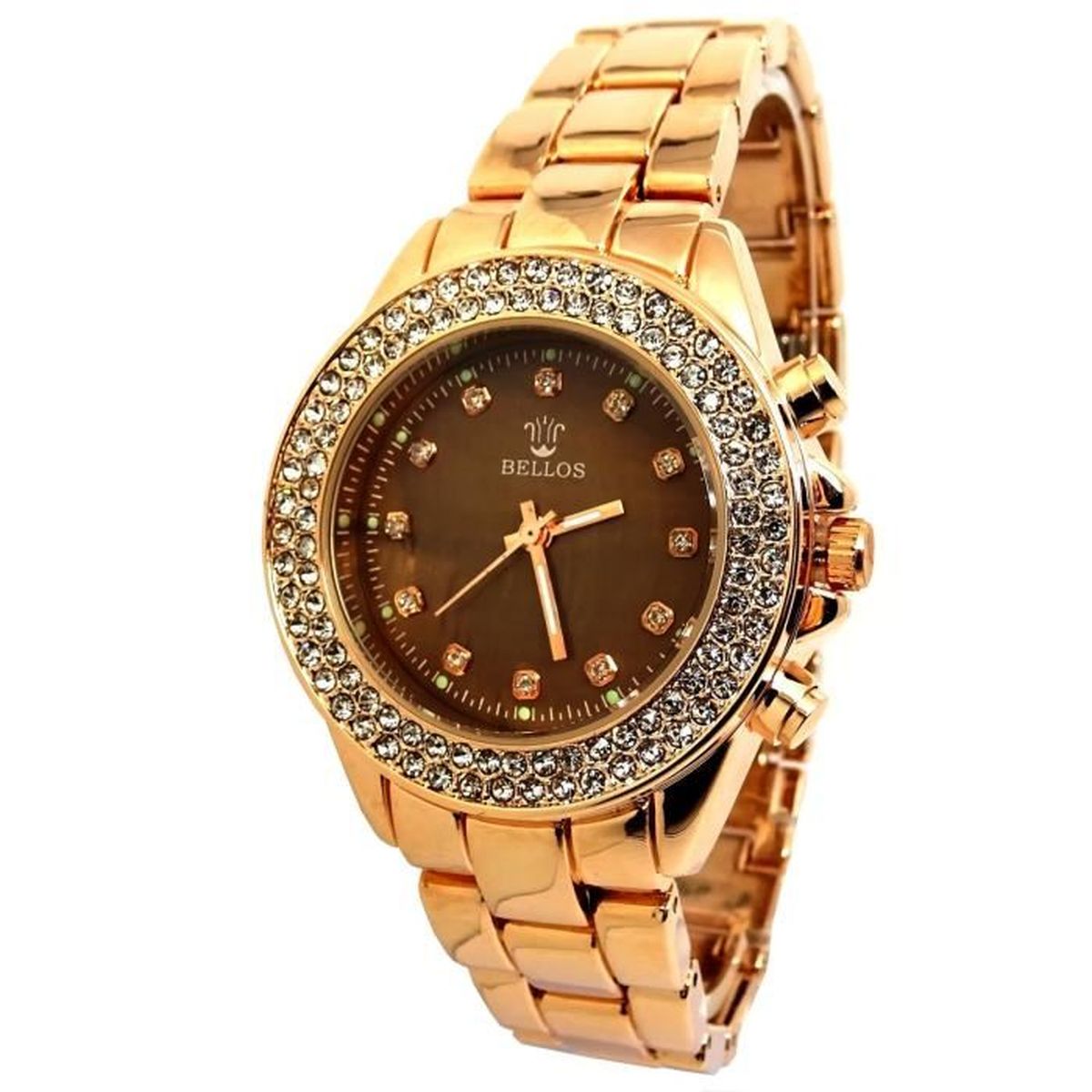 Montre Femme Bling Geneva - Boîtier Or Rose Acier Inoxydable, Cadran Strass, Neuve Avec étiquette