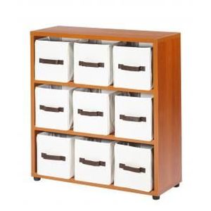 Meuble de rangement 2 tablettes 84,2 cm + 9 paniers en tissu - Coloris Wenge