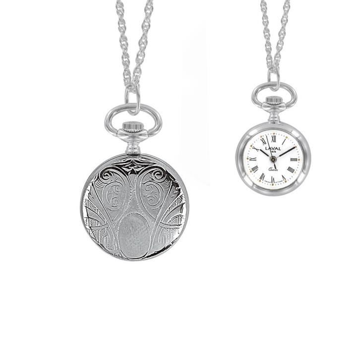 Montre Dame Pendentif ChroméeMouvement à quartzCadran blancChiffres