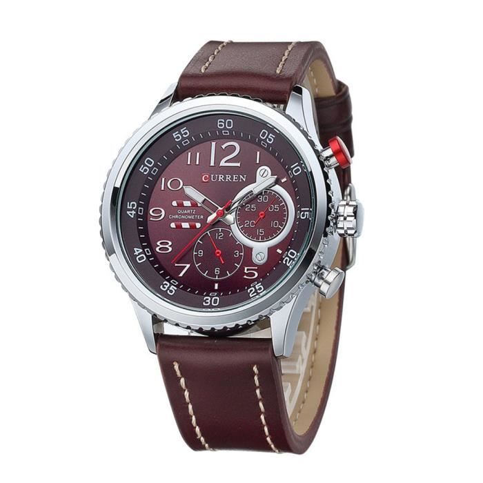 Bracelet Montre LBP En Cuir Véritable Rouge - Largeur 8 Mm, Longueur 22 Cm - Vintage Fait Main
