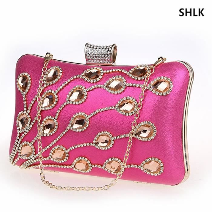 Pochette Soirée Femme Satin Et Dentelle - Sac Banquet Avec Chaîne Amovible Pour Mariage Et Occasions Spéciales