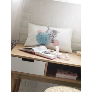 TODAY Coussin déco enfant velours Cute Cat 30x50 cm rose, blanc et bleu