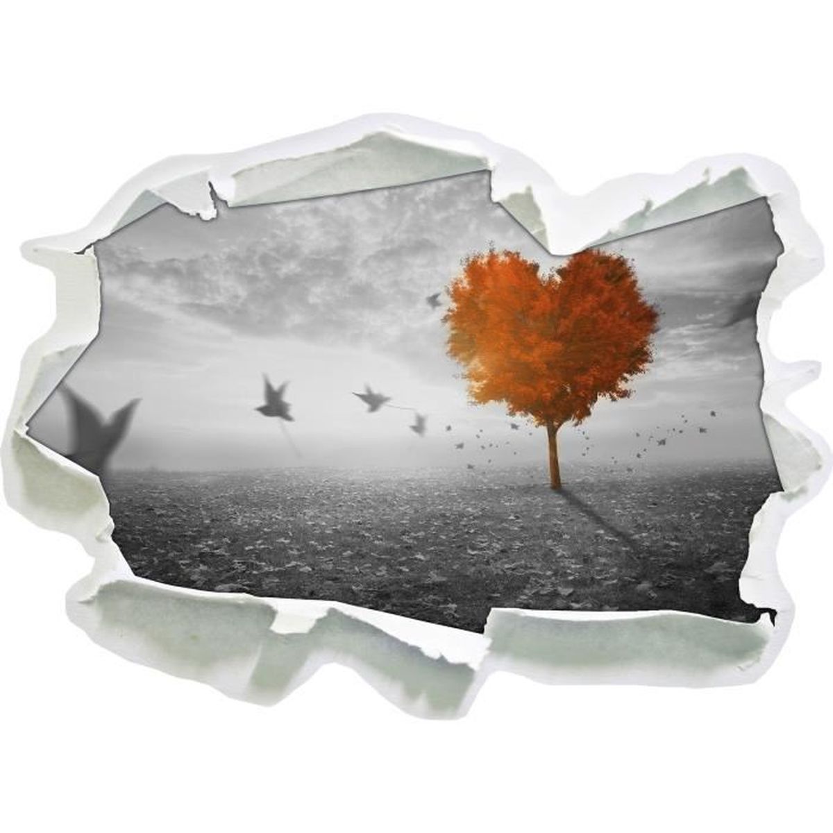Red tree coeur en automne noir / blanc, mur 3d de la taille du ...