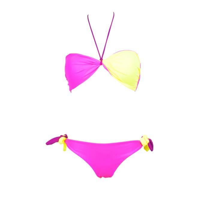 Bikini Deux Pi Ces Bandeau Twist Reversible Violet Rose Et Jaune Violet Achat Vente Maillot
