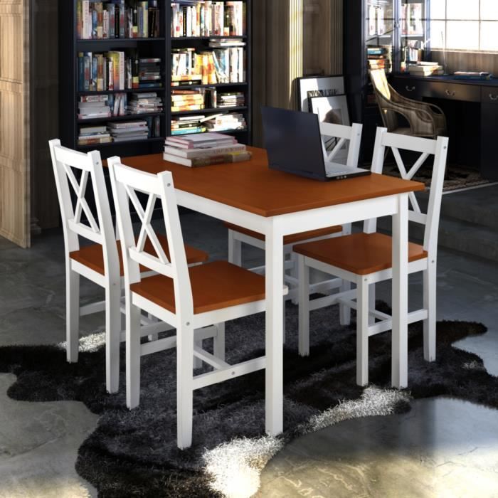 Ensemble 1 table en bois de pin 4pcs chaises moderne couleur de ... Couleur cuisine de table désign