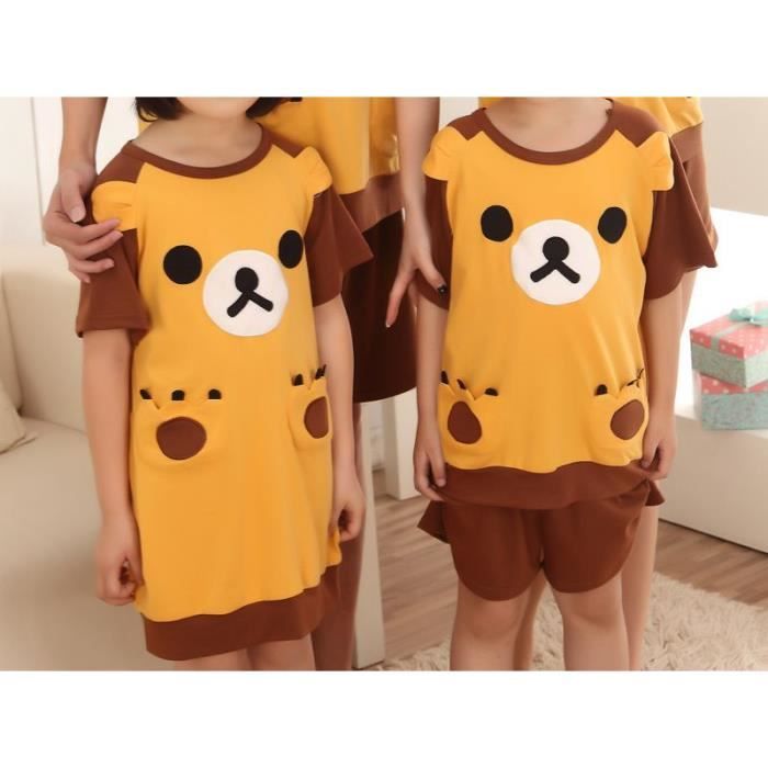 Coton Marron Ours Pyjama court enfant gar&ccedil;on en coton marron