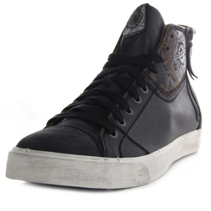 DIESEL baskets en cuir et toile homme DZIPPY noir Achat / Vente