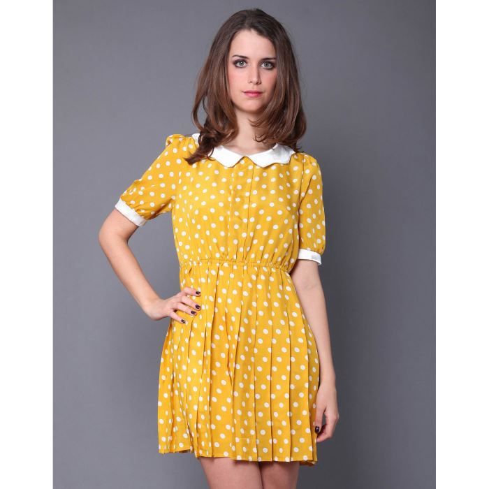 Robe rétro à pois... JAUNE Jaune Achat / Vente robe Cdiscount