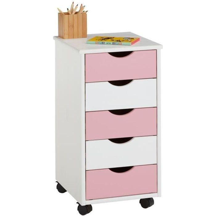 IDIMEX Caisson de bureau sur roulettes, 5T, blanc/rose