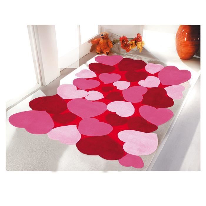 Tapis Enfant Rond à Coeurs - 120 Cm De Diamètre, Rose/violet/vert - Pour Chambre De Fille, Doux, Antidérapant, Compatible Chauffage Au Sol