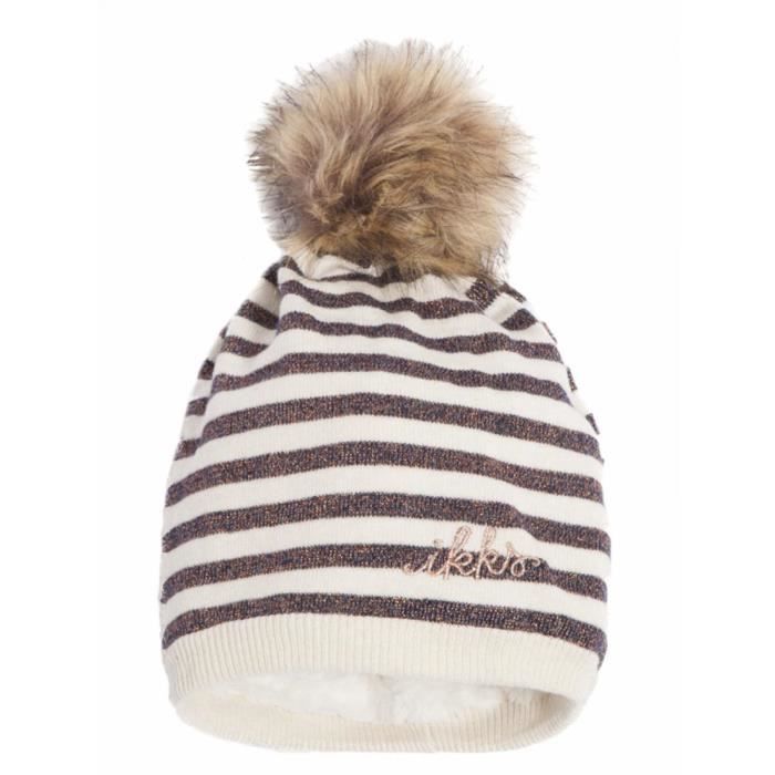IKKS , Bonnet en maille rayé bleu marine pailleté fille Ikks