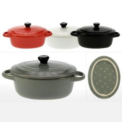 Lot De 4 Mini Cocottes Ovales En Céramique Orange - Avec Couvercles - 0.25L