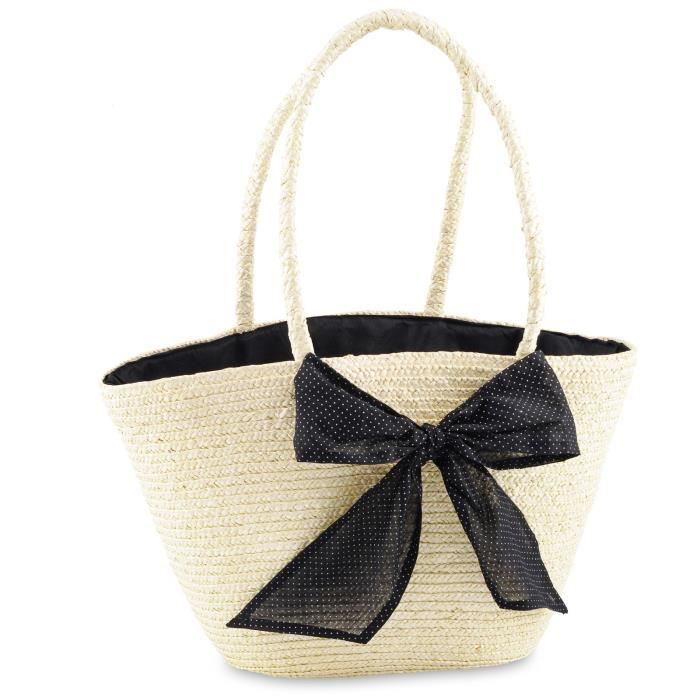 Sac paille noeud tissu NOIR