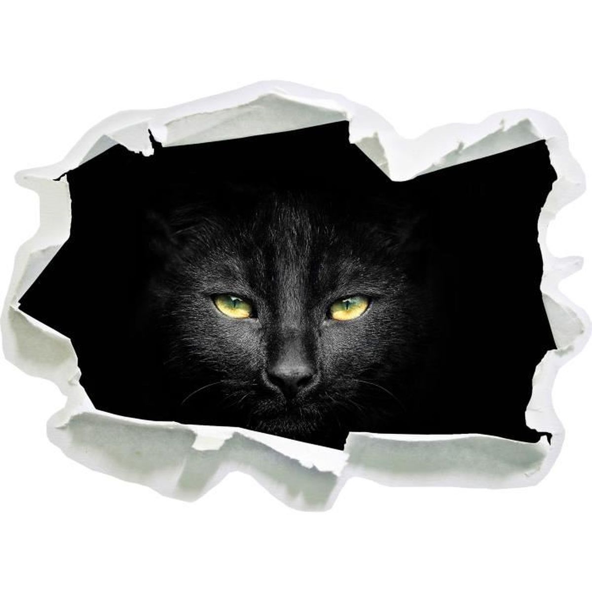 Sombre visage de chat noir, papier 3d sticker mural taille: 92x67 ...