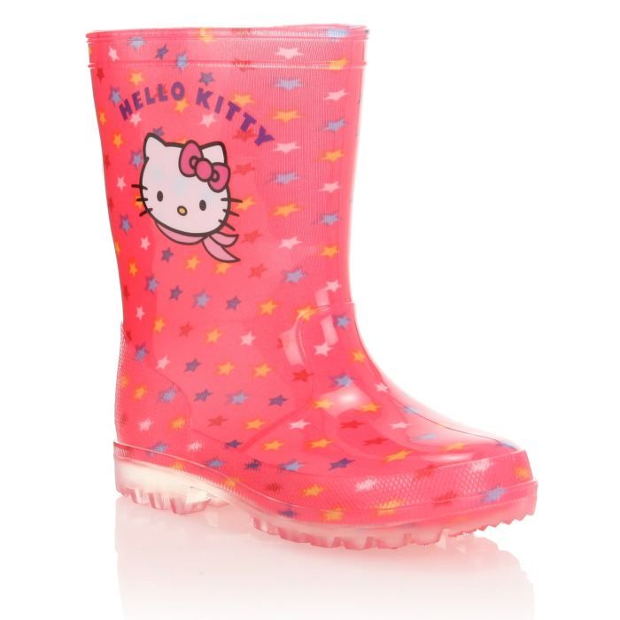 Bottes de pluie fille Hello Kitty tige en caoutchouc rose toiles