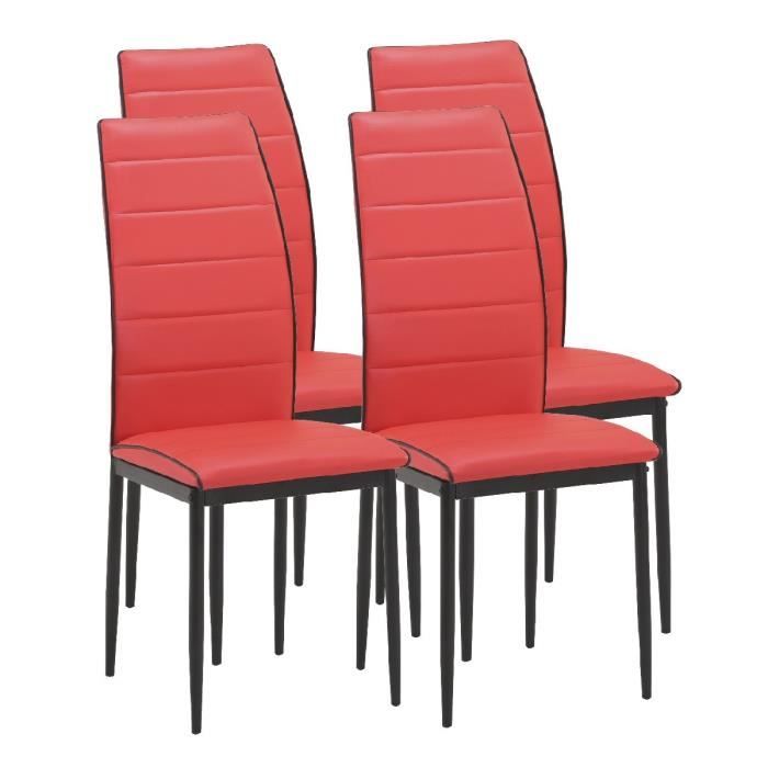 TENDANCE Lot de 4 chaises de salle à manger en simili rouge - Achat
